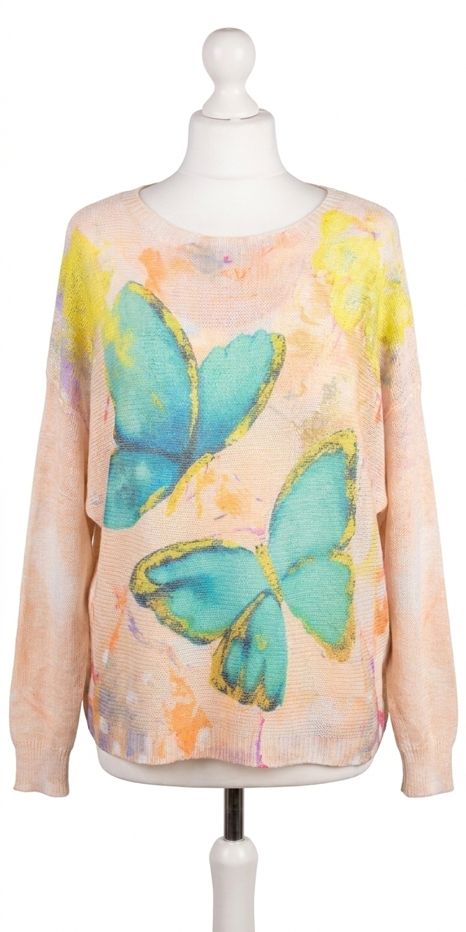 NEW GIGI MODA daria batwing sweater with butterfly print in beige